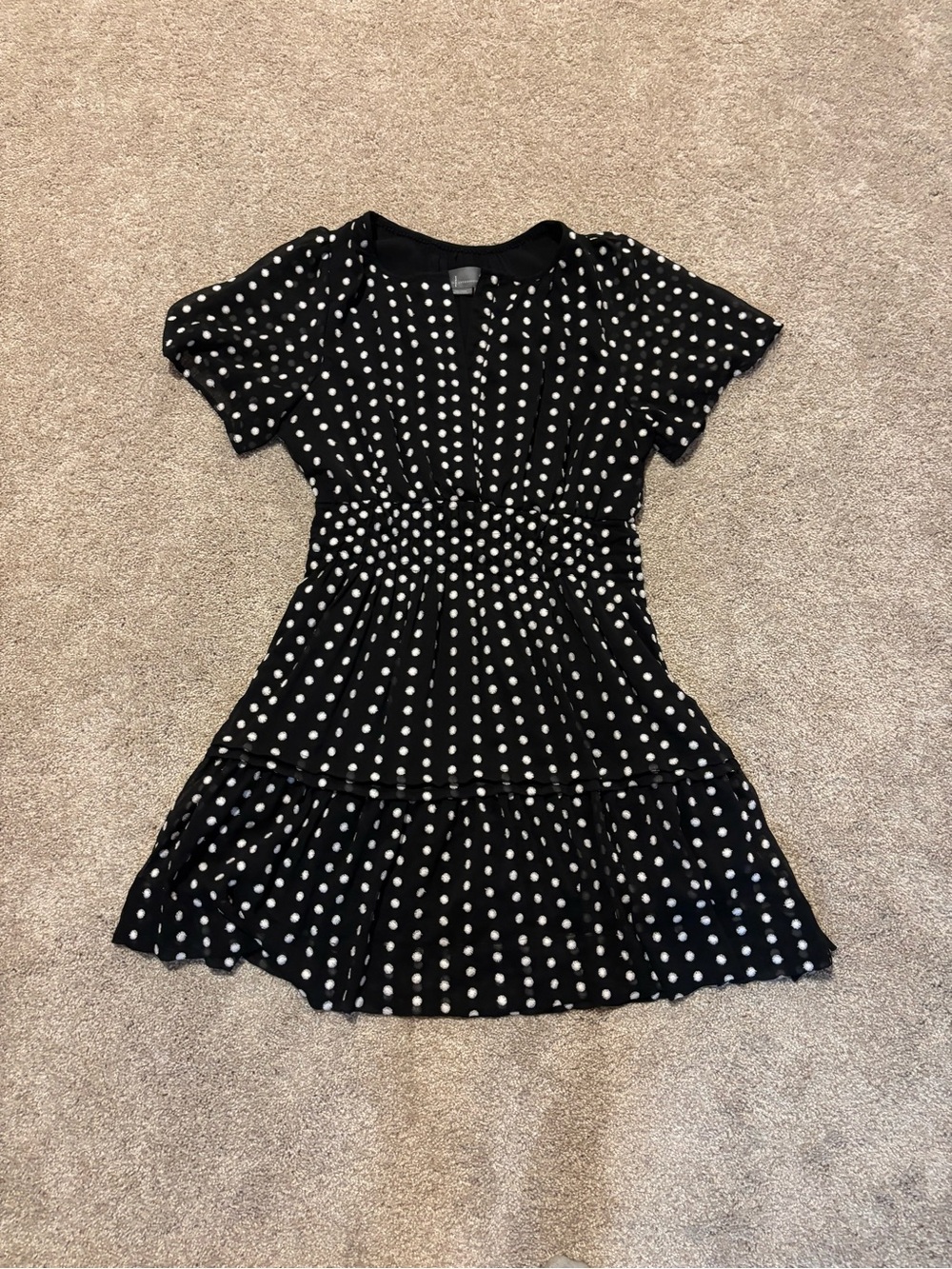 Anthropologie Somerset Black and White Polka Dot Tiered Dress
